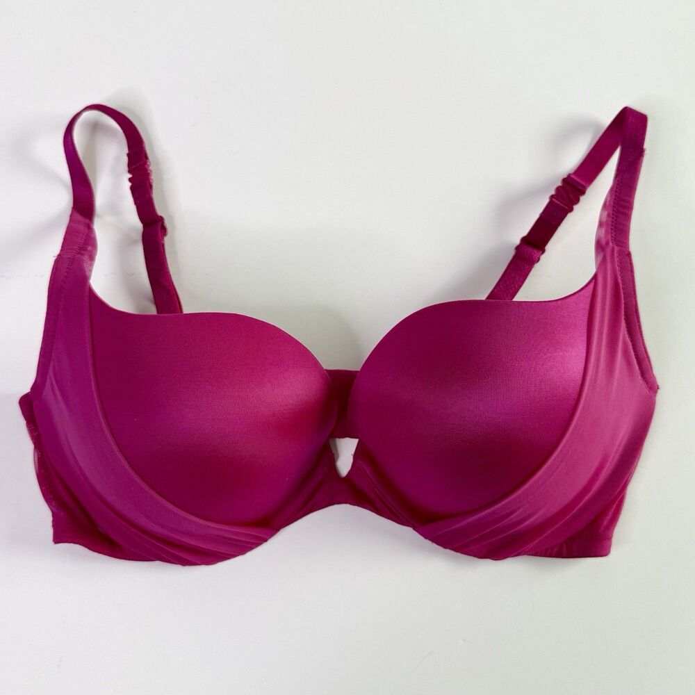 VICTORIA'S SECRET Padded Demi Bra Size 34D Magenta Pink Underwire Plunge Sexy